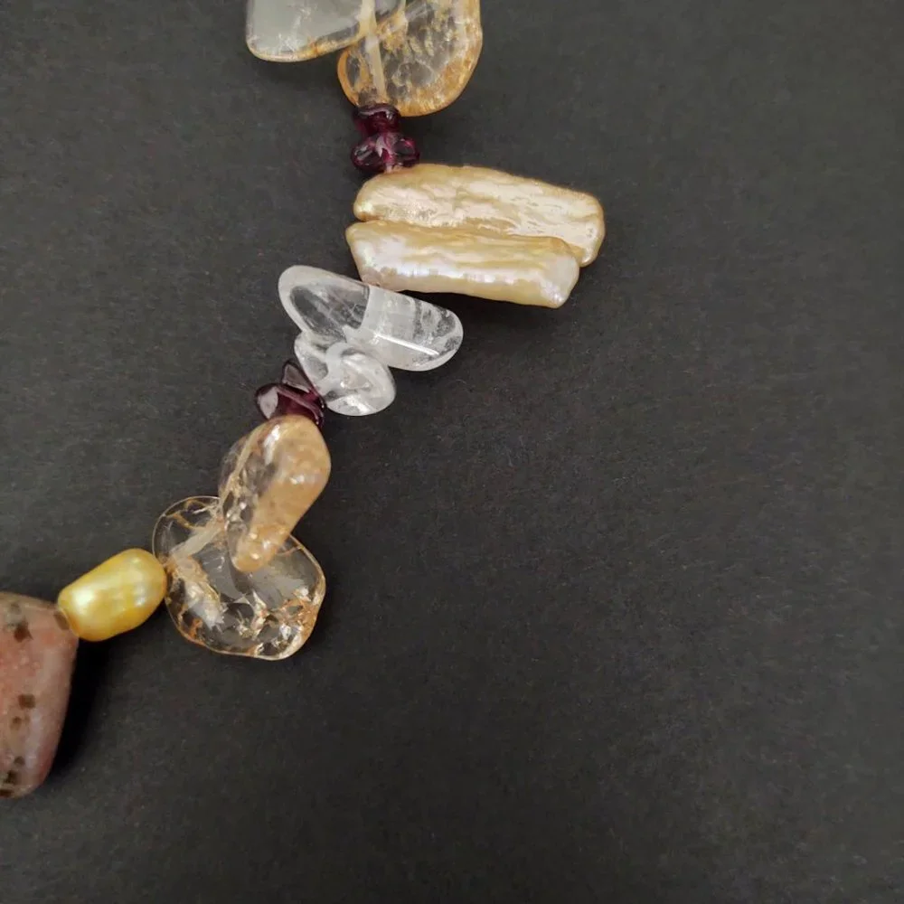 Stone, glass and shell necklace